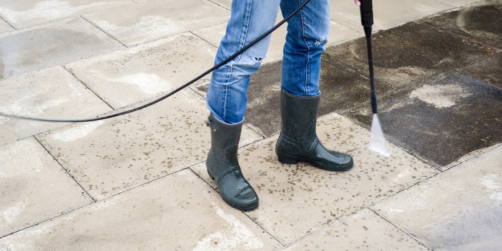 Regal mit Reinigungsartikeln und einer Pflanze